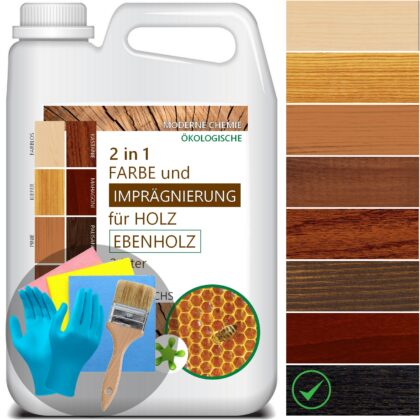 Wetterschutzfarbe für Holz mit Bienenwachs (2in1 Holzfarbe Außen mit Imprägnierung), 2L Holzschutzfarbe für 12m², 8 Farben +Extras