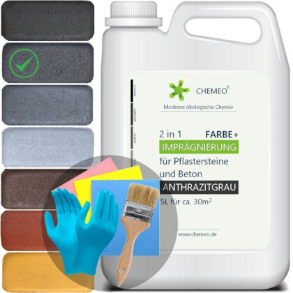 Betonfarbe (zum streichen von Pflastersteinen) 2in1 mit Imprägnierung, 5L für 30m², 7 Farben +Extras