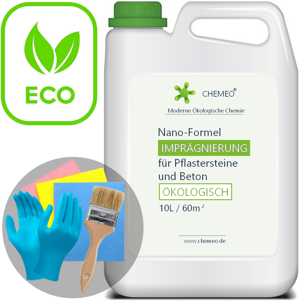 Imprägnierung für Pflastersteine und Beton (100% ökologisch), 10L für 60m², 5 Jahre Schutz, mit Extras