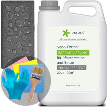 Imprägnierung für Pflastersteine und Beton (Nasseffekt), 20L für 120m², 5 Jahre Schutz, mit Kostenlose Extras