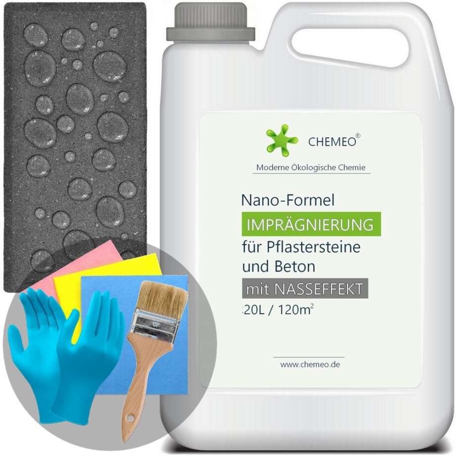 Imprägnierung für Pflastersteine und Beton (Nasseffekt), 20L für 120m², 5 Jahre Schutz, mit Kostenlose Extras
