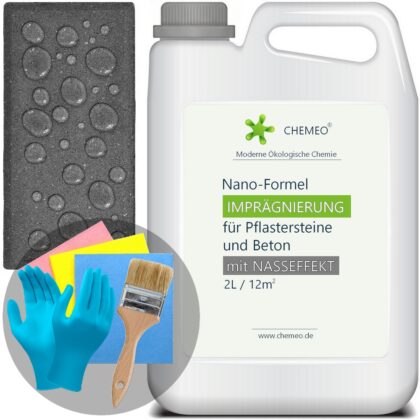 Imprägnierung für Pflastersteine und Beton (Nasseffekt), 2L für 12m², 5 Jahre Schutz, mit Kostenlose Extras