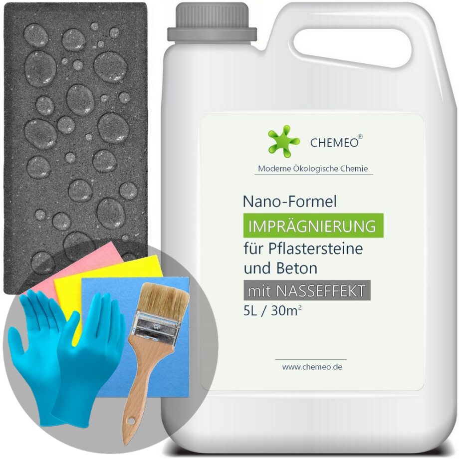 Imprägnierung für Pflastersteine und Beton (Nasseffekt), 5L für 30m², 5 Jahre Schutz, mit Kostenlose Extras