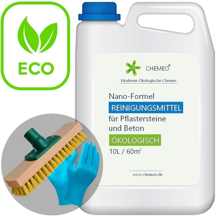 Reinigungsmittel für Beton und Pflastersteine (100% ökologisch), 10L für 60m², mit Extras